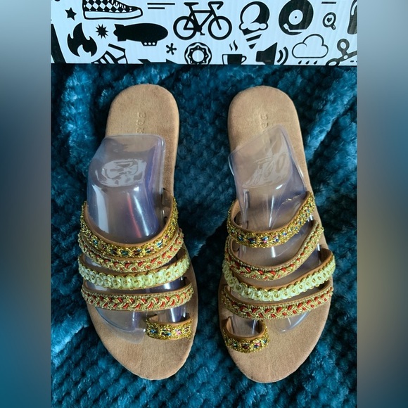 🌸BAMBOO Gold and tan Jeweled Strap Strappy Sandals. New! 8 pair avail. - Picture 2 of 4